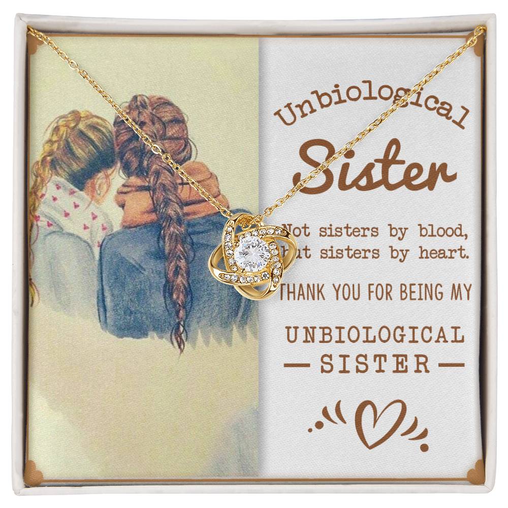 To My Unbiological Sister, Sisters By Heart Love Knot Necklace
