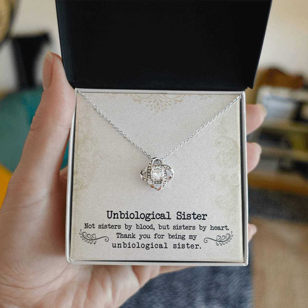 To My Unbiological Sister, Sister By Heart Love Knot Necklace