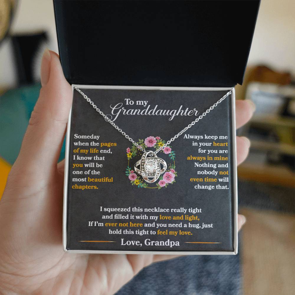 To My Granddaughter, Hold This Tight To Feel My Love Love Knot Necklace