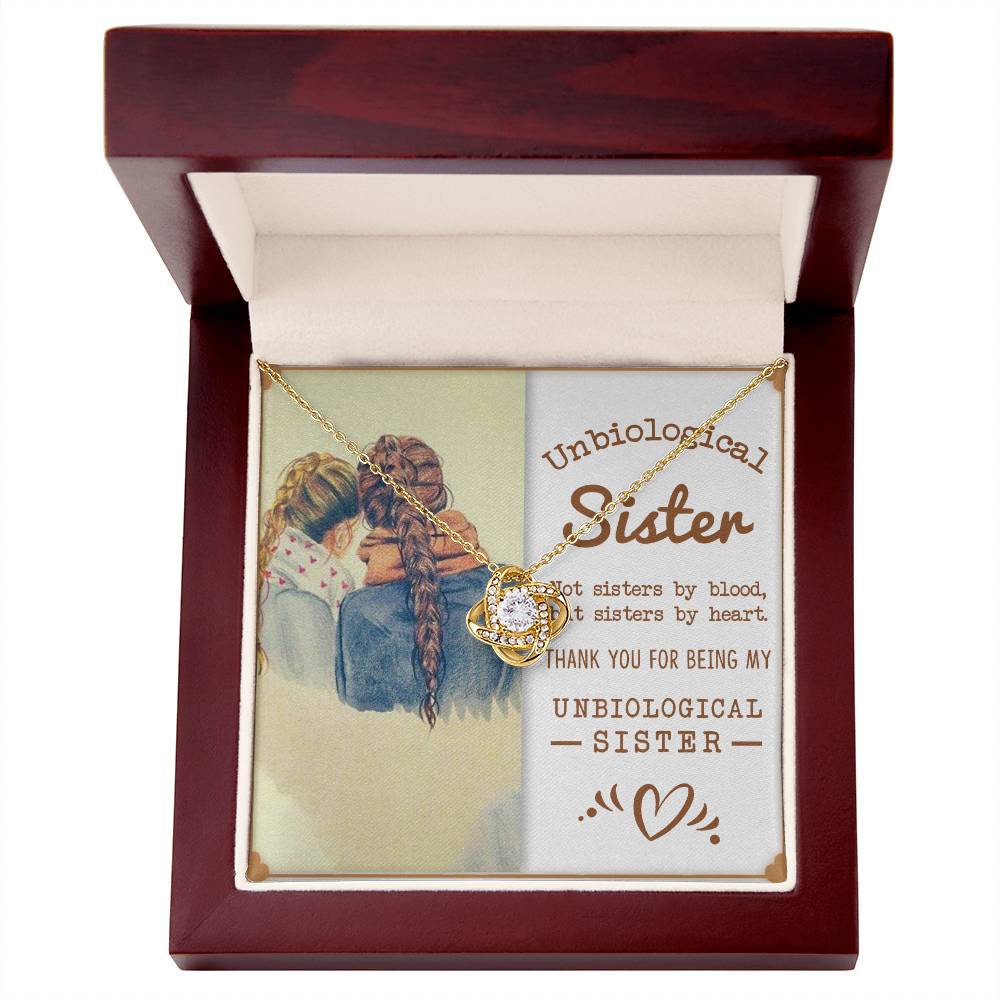 To My Unbiological Sister, Sisters By Heart Love Knot Necklace