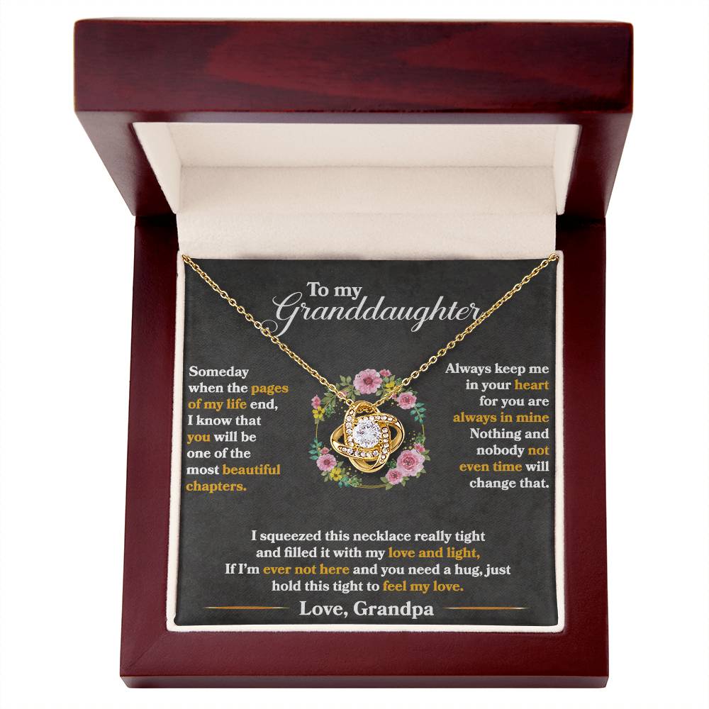 To My Granddaughter, Hold This Tight To Feel My Love Love Knot Necklace