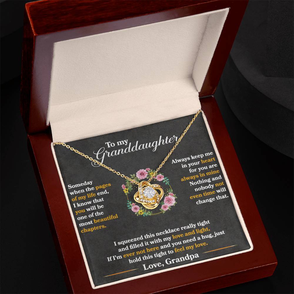 To My Granddaughter, Hold This Tight To Feel My Love Love Knot Necklace
