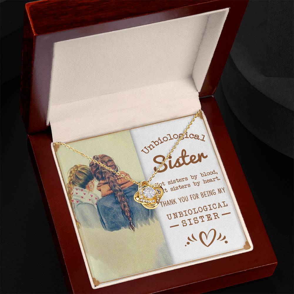 To My Unbiological Sister, Sisters By Heart Love Knot Necklace