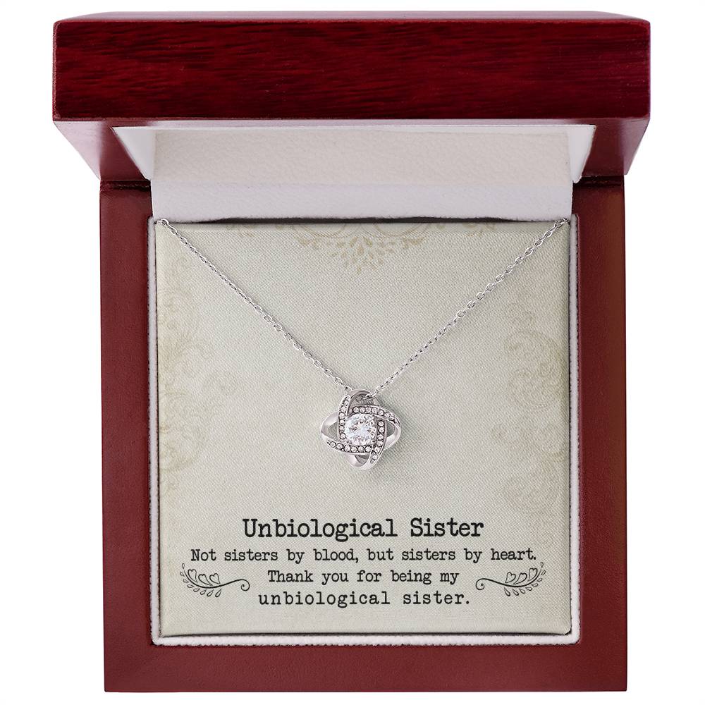 To My Unbiological Sister, Sister By Heart Love Knot Necklace