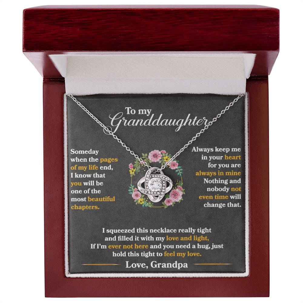 To My Granddaughter, Hold This Tight To Feel My Love Love Knot Necklace