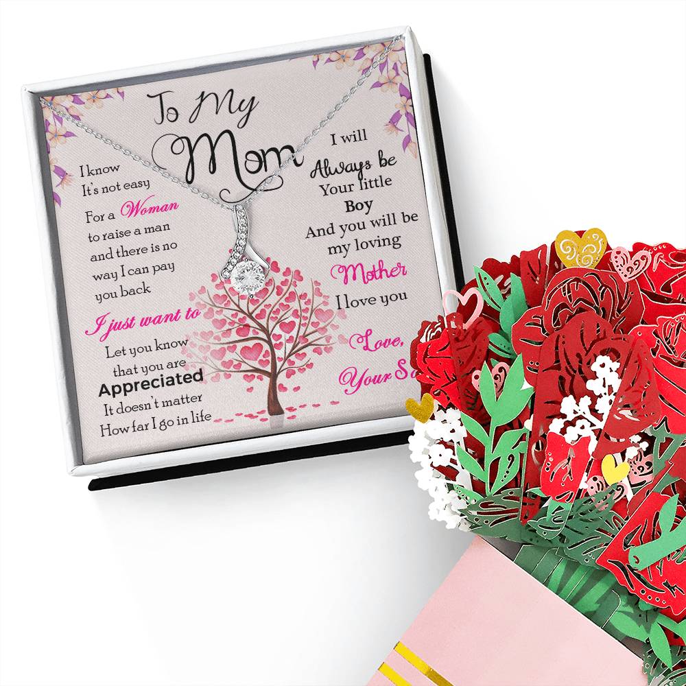 To My Mom, I Know Its Not Easy Aluring Beauty Necklace and Sweet Devotion Bouquet