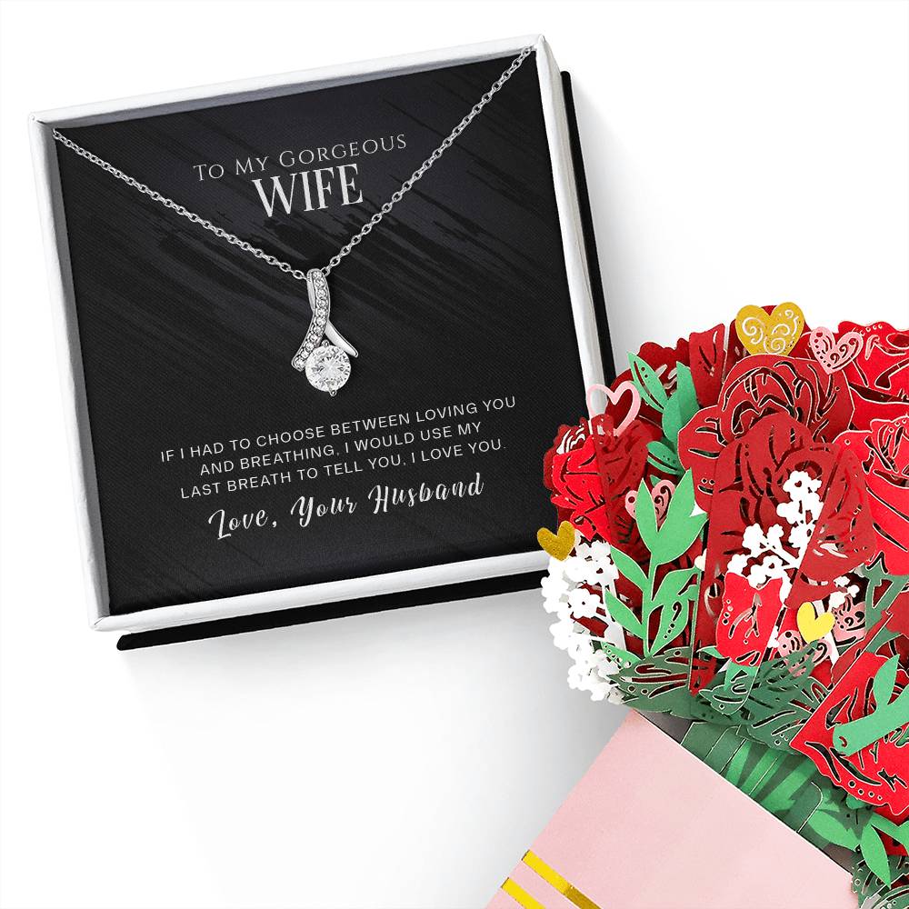 To My Wife, I Love You Aluring Beauty Necklace and Sweet Devotion Bouquet