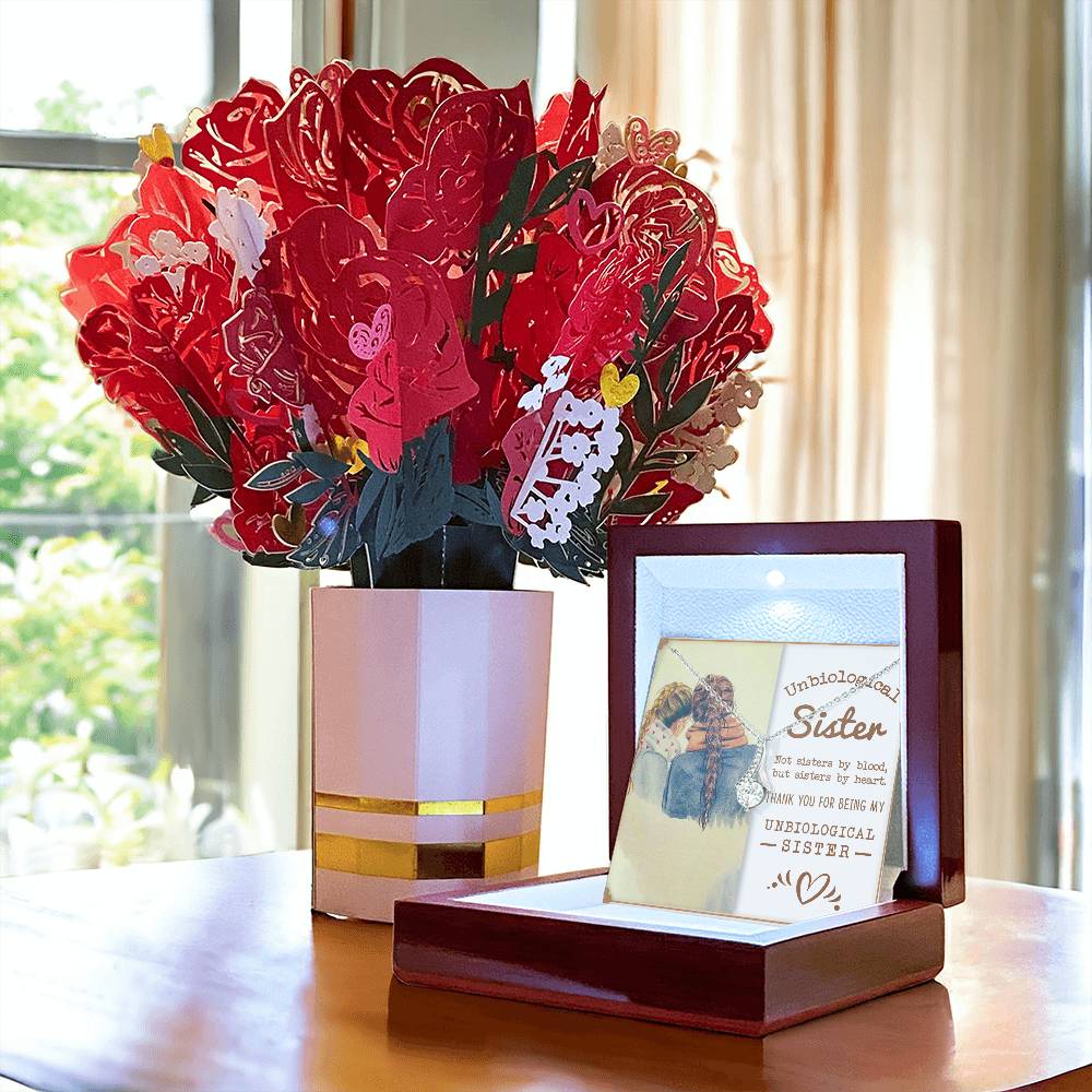 To My Unbiological Sister, Sisters By Heart Aluring Beauty Necklace and Sweet Devotion Bouquet