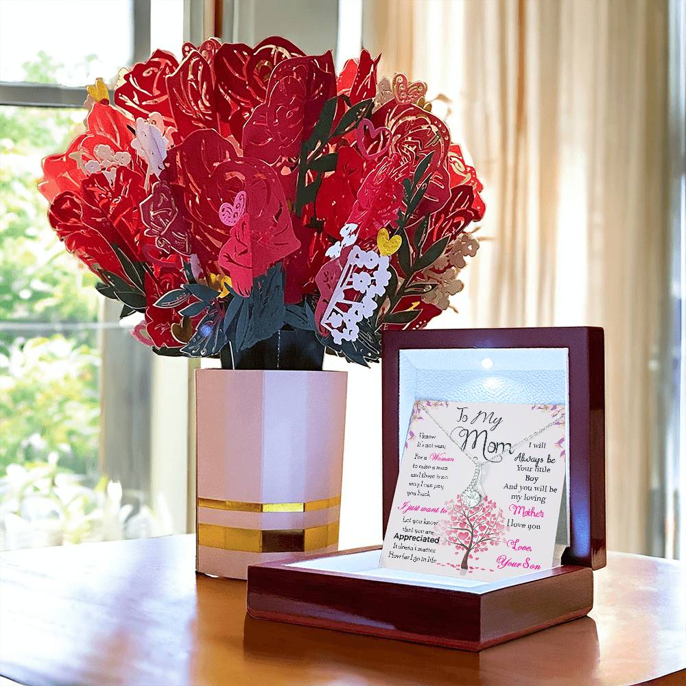 To My Mom, I Know Its Not Easy Aluring Beauty Necklace and Sweet Devotion Bouquet