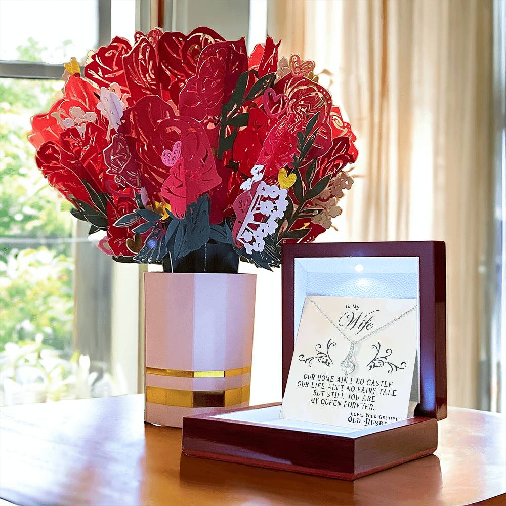 To My Wife, You Are My Queen Forever Aluring Beauty Necklace and Sweet Devotion Bouquet