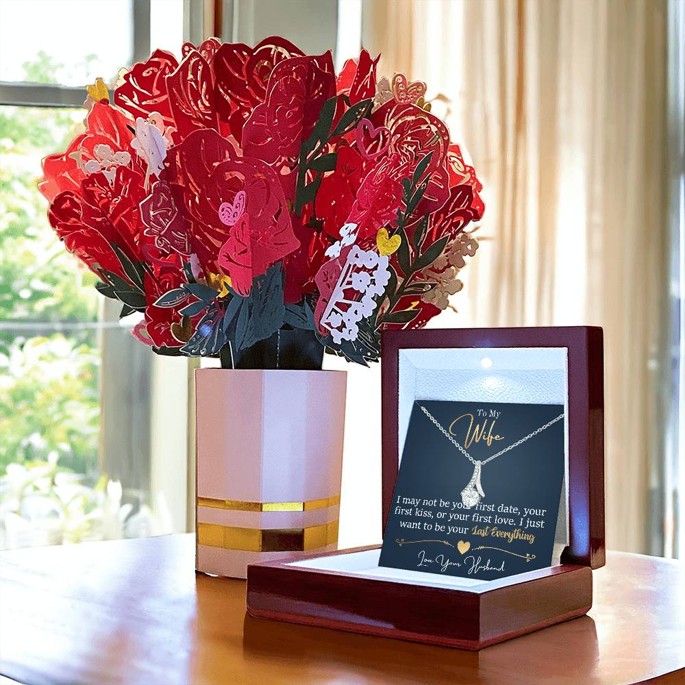 To My Wife, I Want To Be Your Everything Aluring Beauty Necklace and Sweet Devotion Bouquet