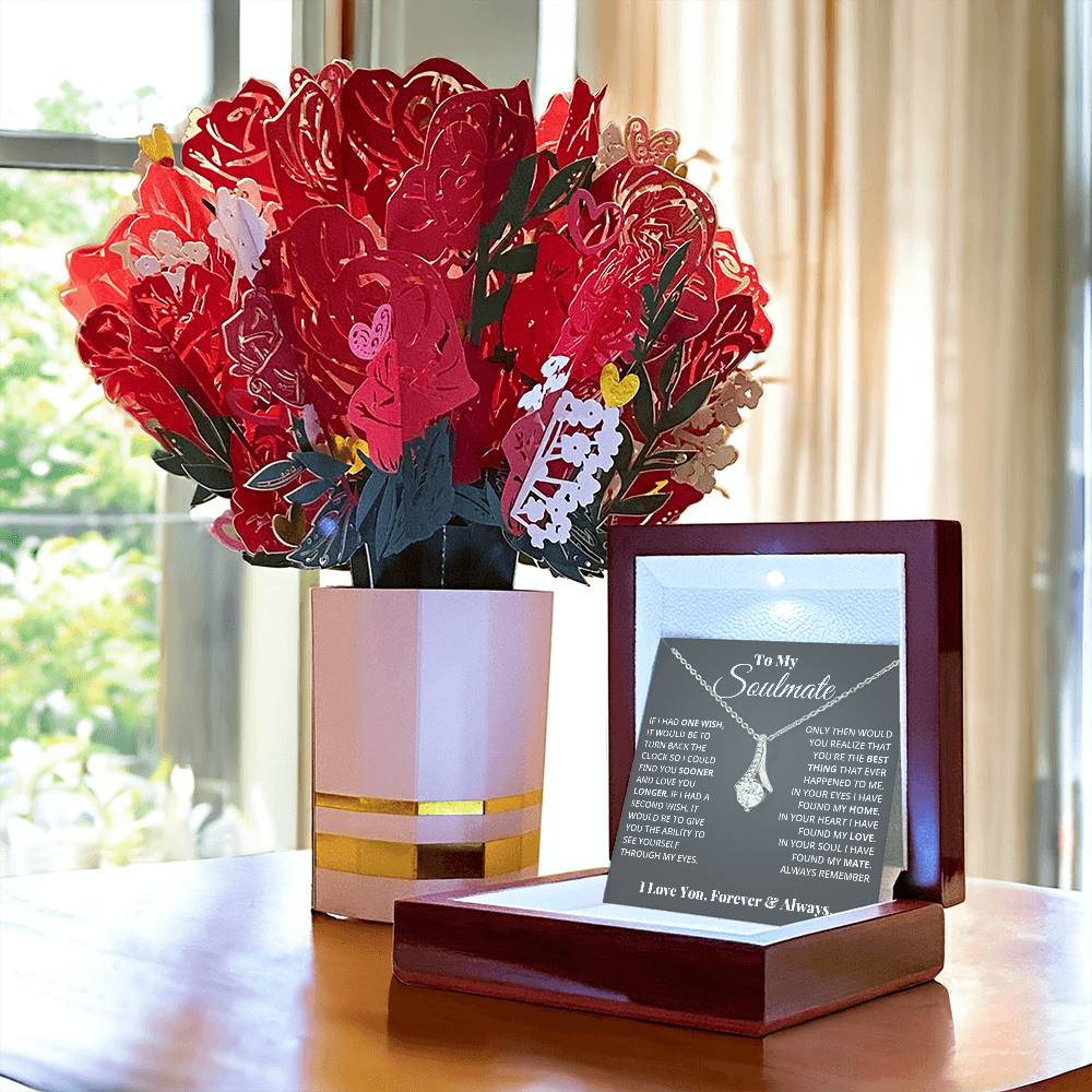 To My Soulmate, In Your Heart I Found My Love Aluring Beauty Necklace and Sweet Devotion Bouquet