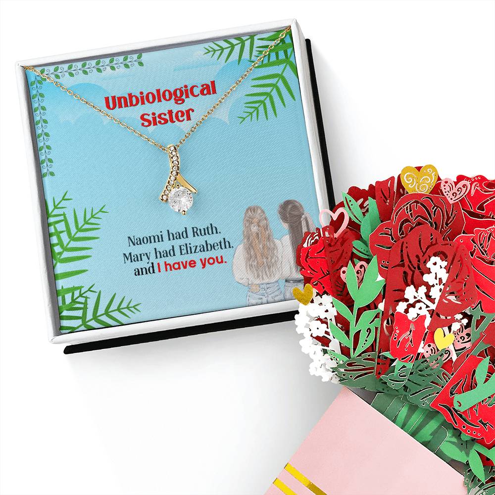 To My Unbiological Sister, I Have You Aluring Beauty Necklace and Sweet Devotion Bouquet