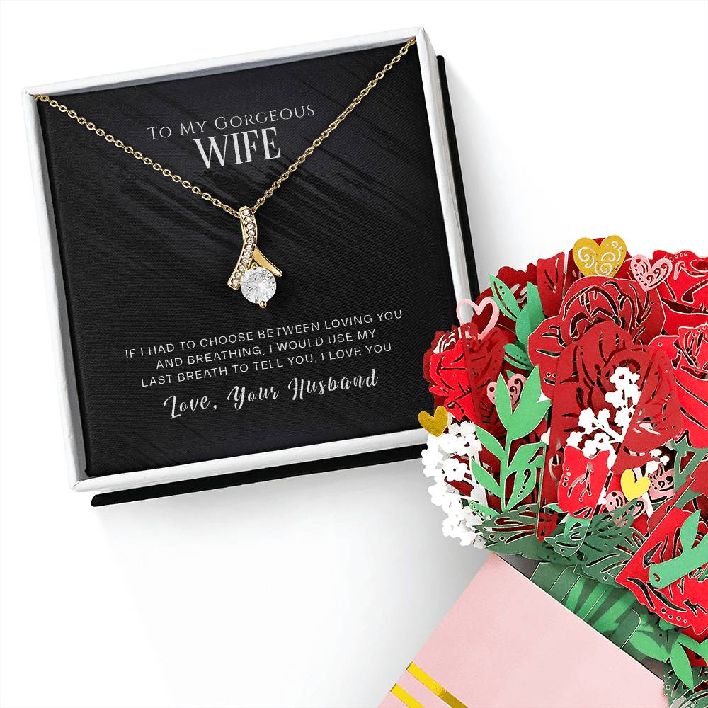 To My Wife, I Love You Aluring Beauty Necklace and Sweet Devotion Bouquet