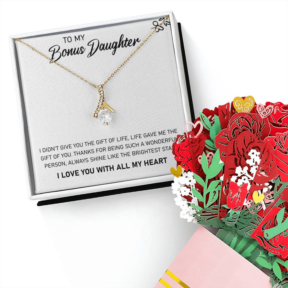 To My Bonus Daughter, Always Shine Like The Brightest Star Aluring Beauty Necklace and Sweet Devotion Bouquet