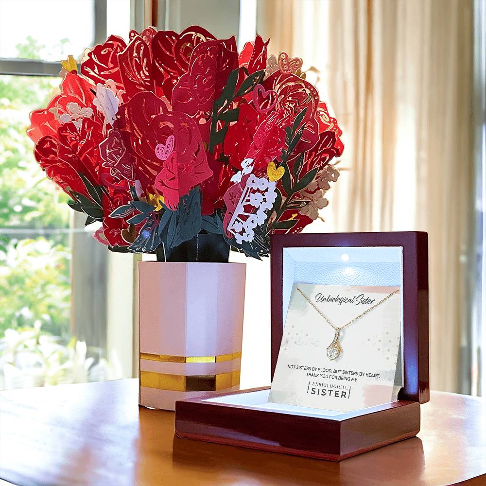 To My Unbiological Sister, Thank You Aluring Beauty Necklace and Sweet Devotion Bouquet