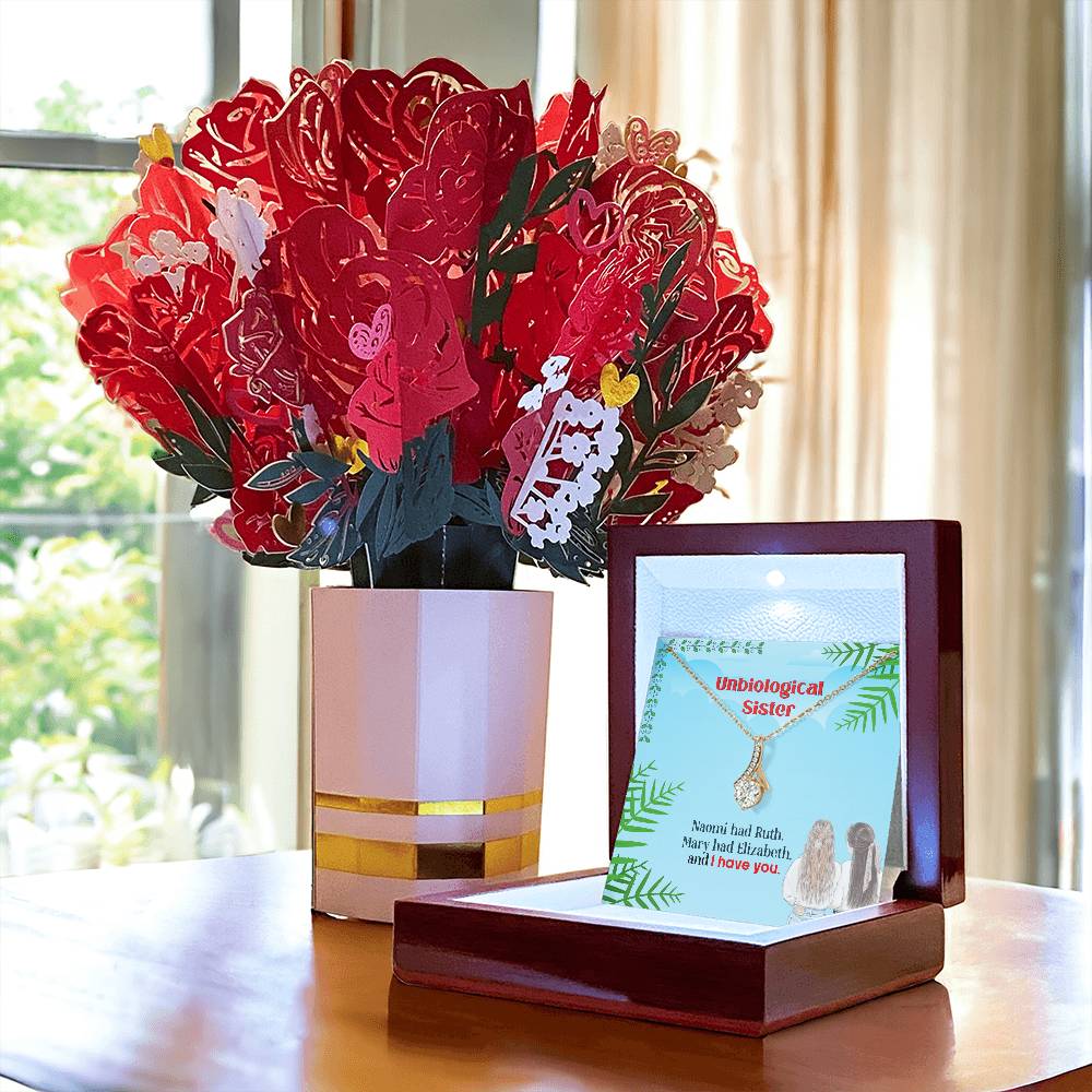 To My Unbiological Sister, I Have You Aluring Beauty Necklace and Sweet Devotion Bouquet
