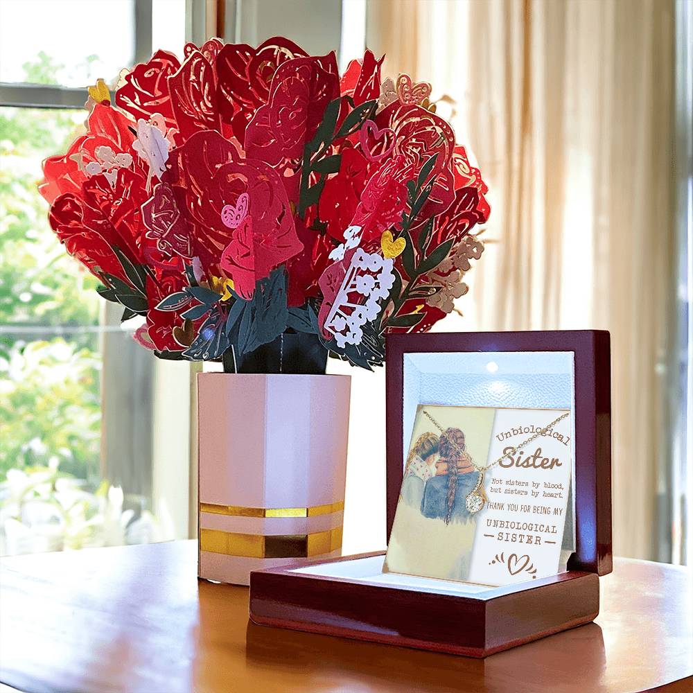 To My Unbiological Sister, Sisters By Heart Aluring Beauty Necklace and Sweet Devotion Bouquet
