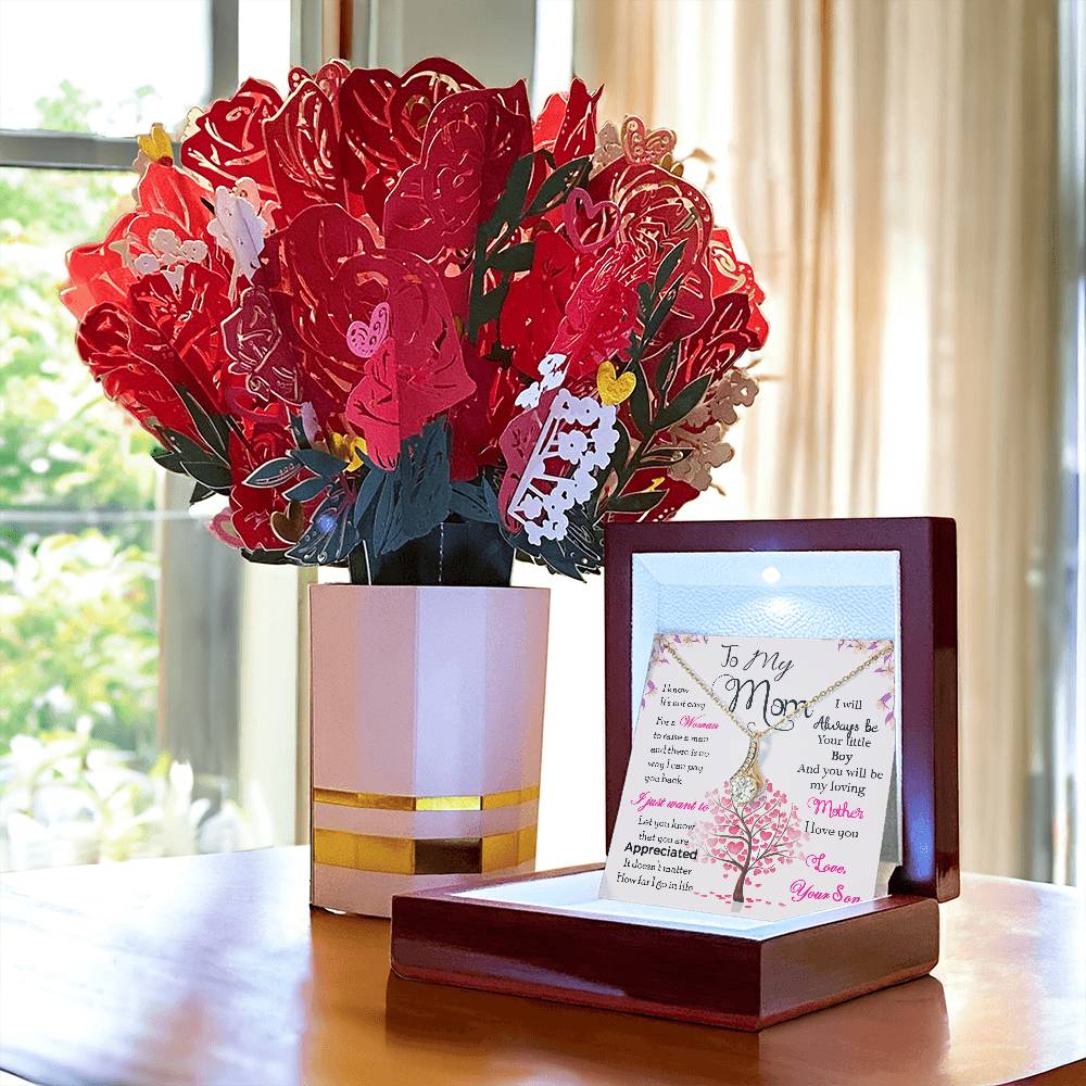To My Mom, I Know Its Not Easy Aluring Beauty Necklace and Sweet Devotion Bouquet