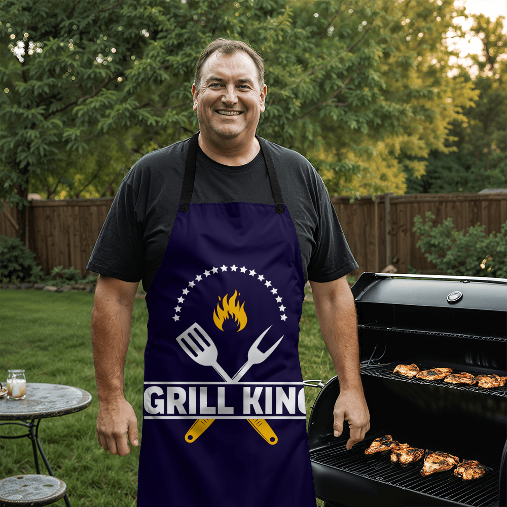 Grill King Apron | Personalized Cooking Gear for BBQ Lovers, Gift for Father's Day, Cookouts, and Kitchen Fun