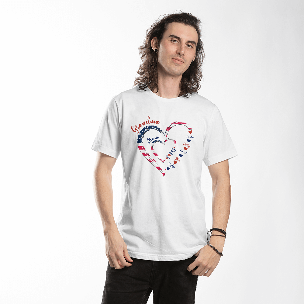 Patriotic Heart T-Shirt for Family Celebrations, Gift for Grandma, Mom, Love, Independence Day, Heartwarming Tee