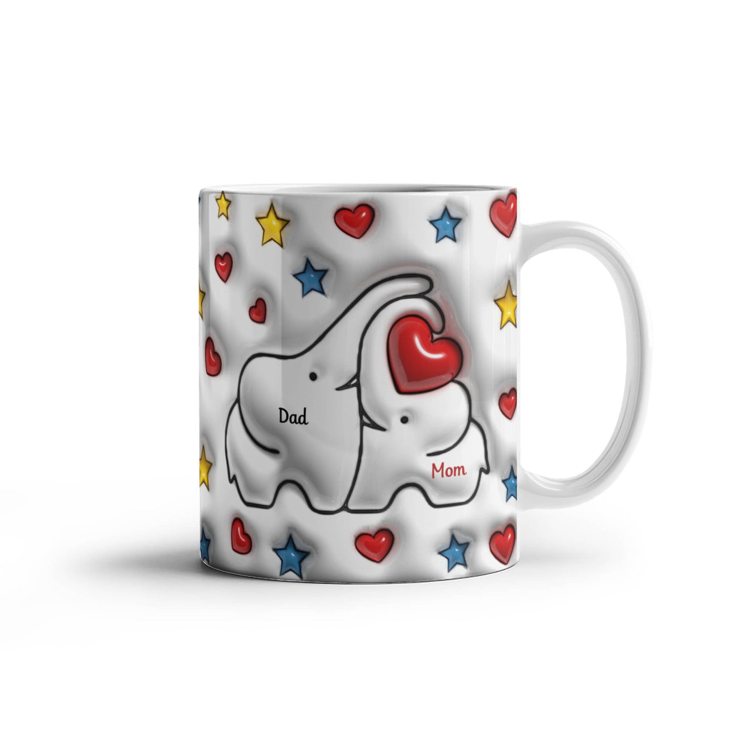 Cute Elephant Family Mug - Heart & Star Design, Gift for Mom & Dad, Personalized Gift, Cozy Home, Birthday, Love Fathers Day Gift 11 and 15 OZ