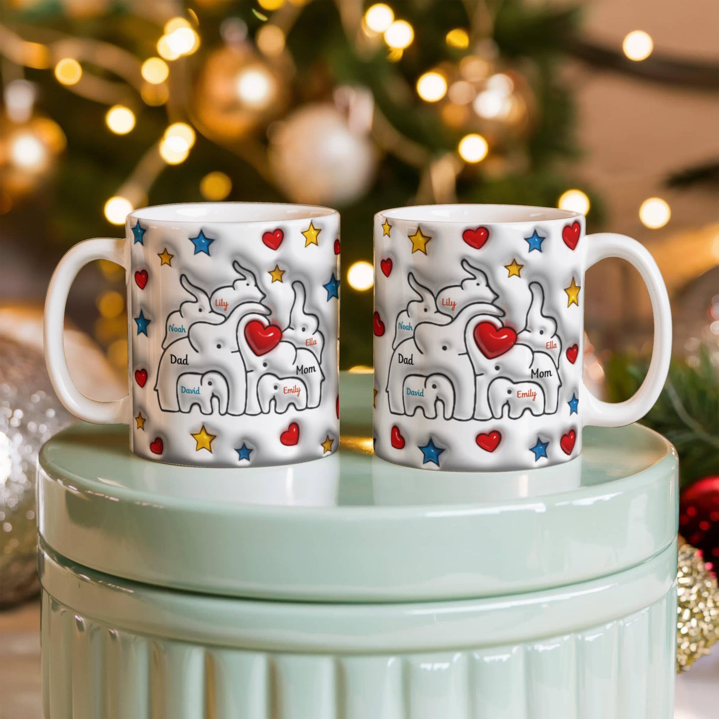 Cute Elephant Family Mug - Heart & Star Design, Gift for Mom & Dad, Personalized Gift, Cozy Home, Birthday, Love Fathers Day Gift