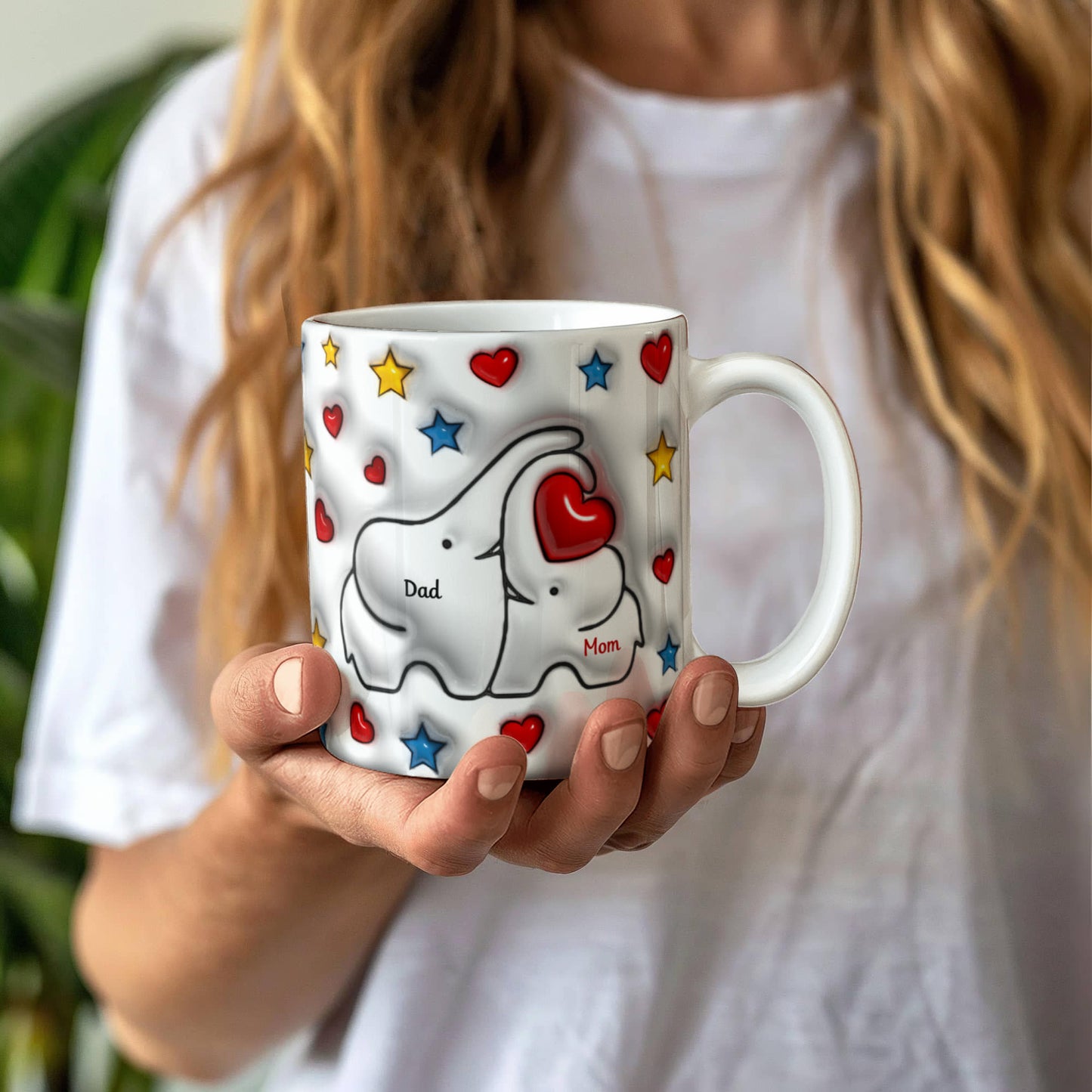 Cute Elephant Family Mug - Heart & Star Design, Gift for Mom & Dad, Personalized Gift, Cozy Home, Birthday, Love Fathers Day Gift 11 and 15 OZ