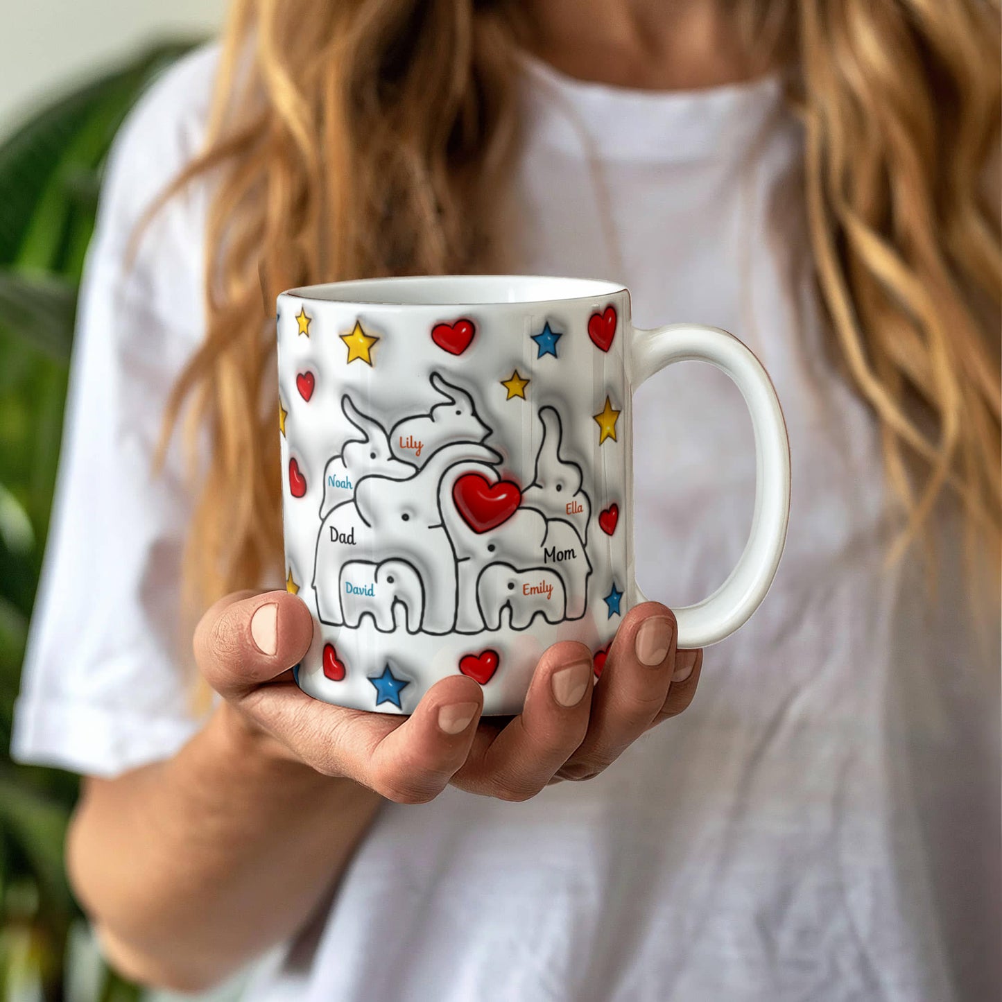 Cute Elephant Family Mug - Heart & Star Design, Gift for Mom & Dad, Personalized Gift, Cozy Home, Birthday, Love Fathers Day Gift
