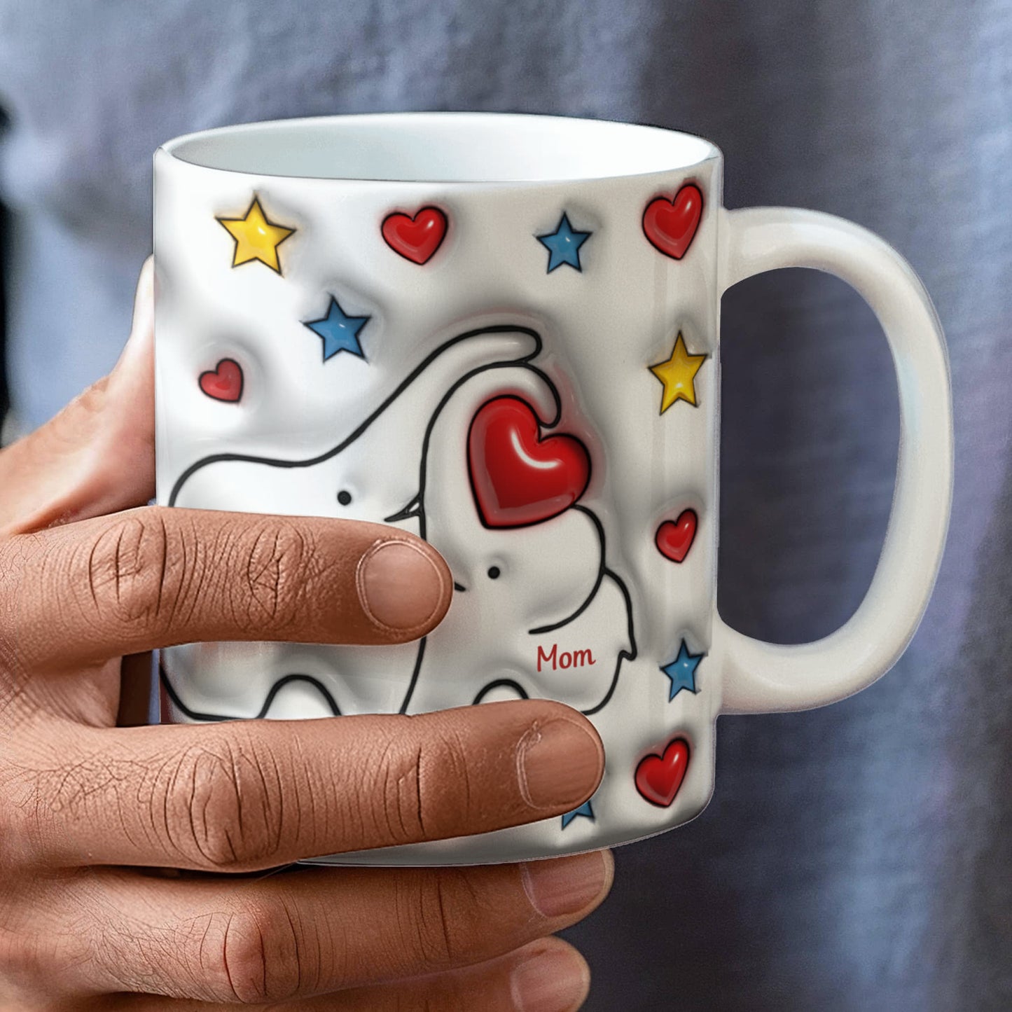 Cute Elephant Family Mug - Heart & Star Design, Gift for Mom & Dad, Personalized Gift, Cozy Home, Birthday, Love Fathers Day Gift 11 and 15 OZ