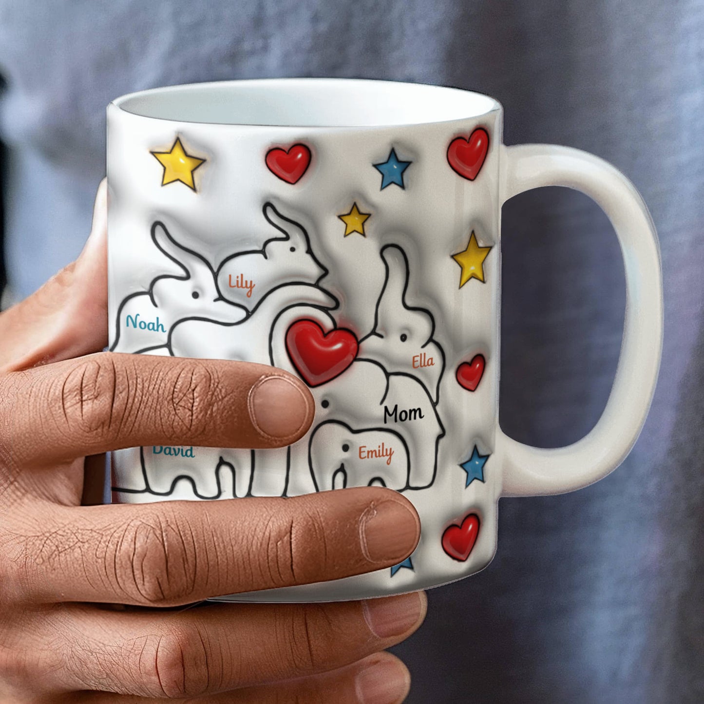 Cute Elephant Family Mug - Heart & Star Design, Gift for Mom & Dad, Personalized Gift, Cozy Home, Birthday, Love Fathers Day Gift