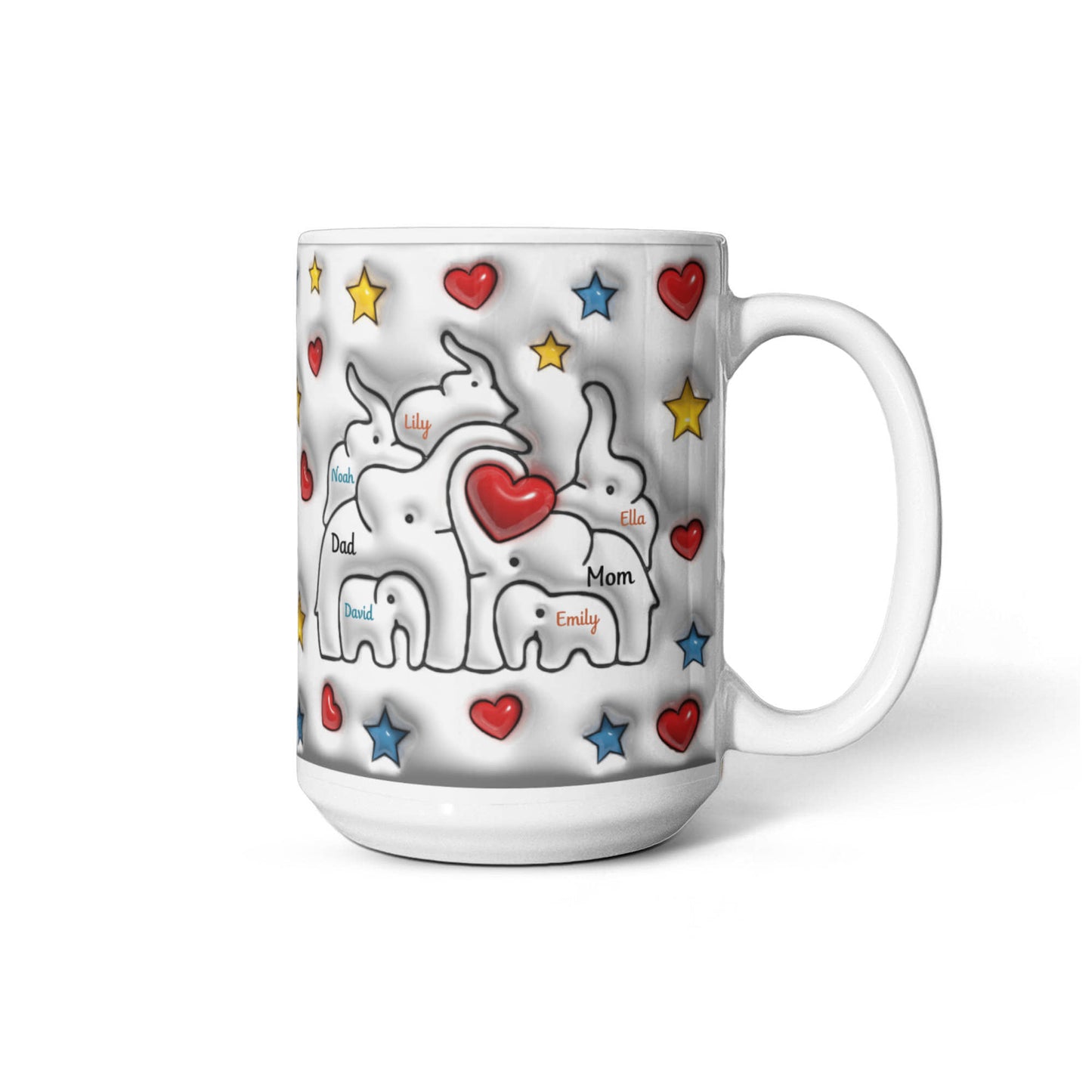 Cute Elephant Family Mug - Heart & Star Design, Gift for Mom & Dad, Personalized Gift, Cozy Home, Birthday, Love Fathers Day Gift