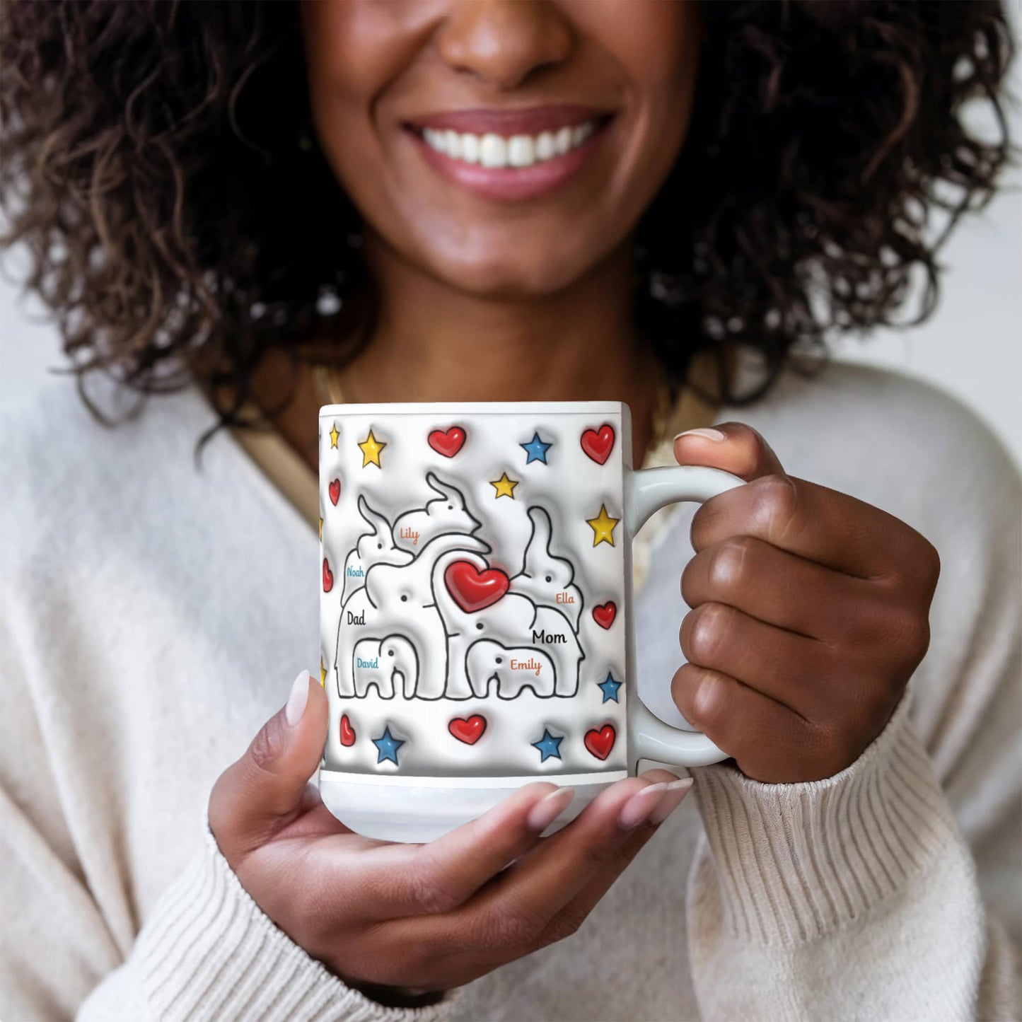 Cute Elephant Family Mug - Heart & Star Design, Gift for Mom & Dad, Personalized Gift, Cozy Home, Birthday, Love Fathers Day Gift