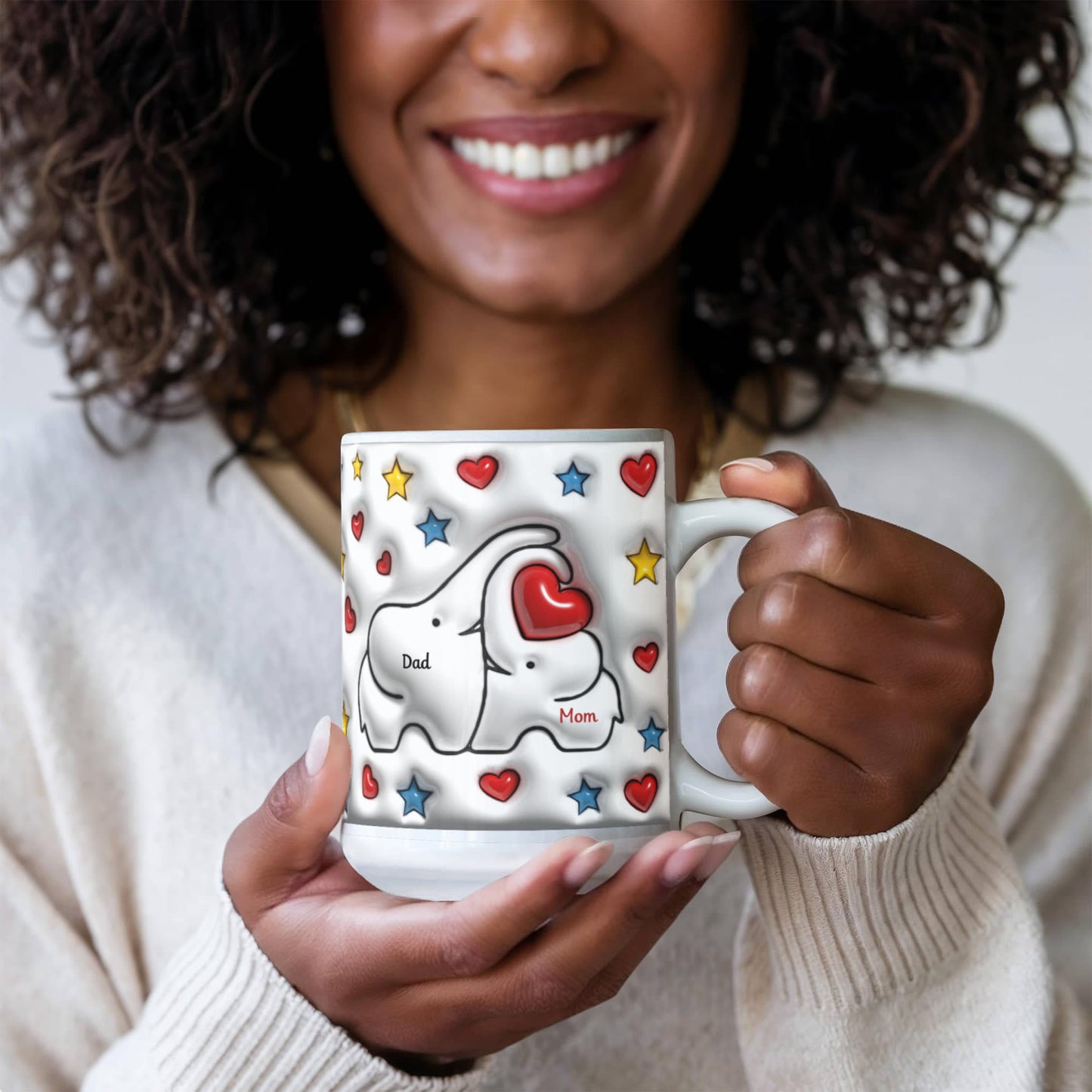 Cute Elephant Family Mug - Heart & Star Design, Gift for Mom & Dad, Personalized Gift, Cozy Home, Birthday, Love Fathers Day Gift 11 and 15 OZ