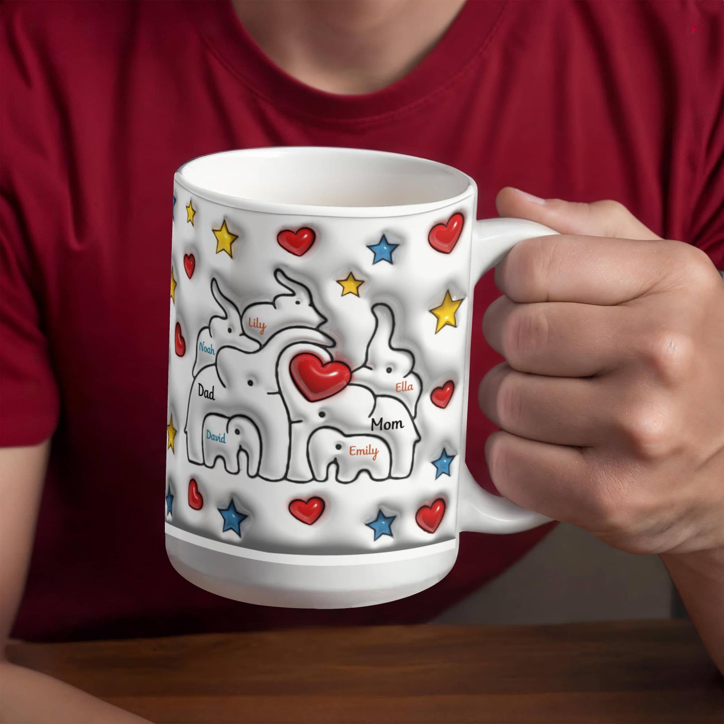 Cute Elephant Family Mug - Heart & Star Design, Gift for Mom & Dad, Personalized Gift, Cozy Home, Birthday, Love Fathers Day Gift