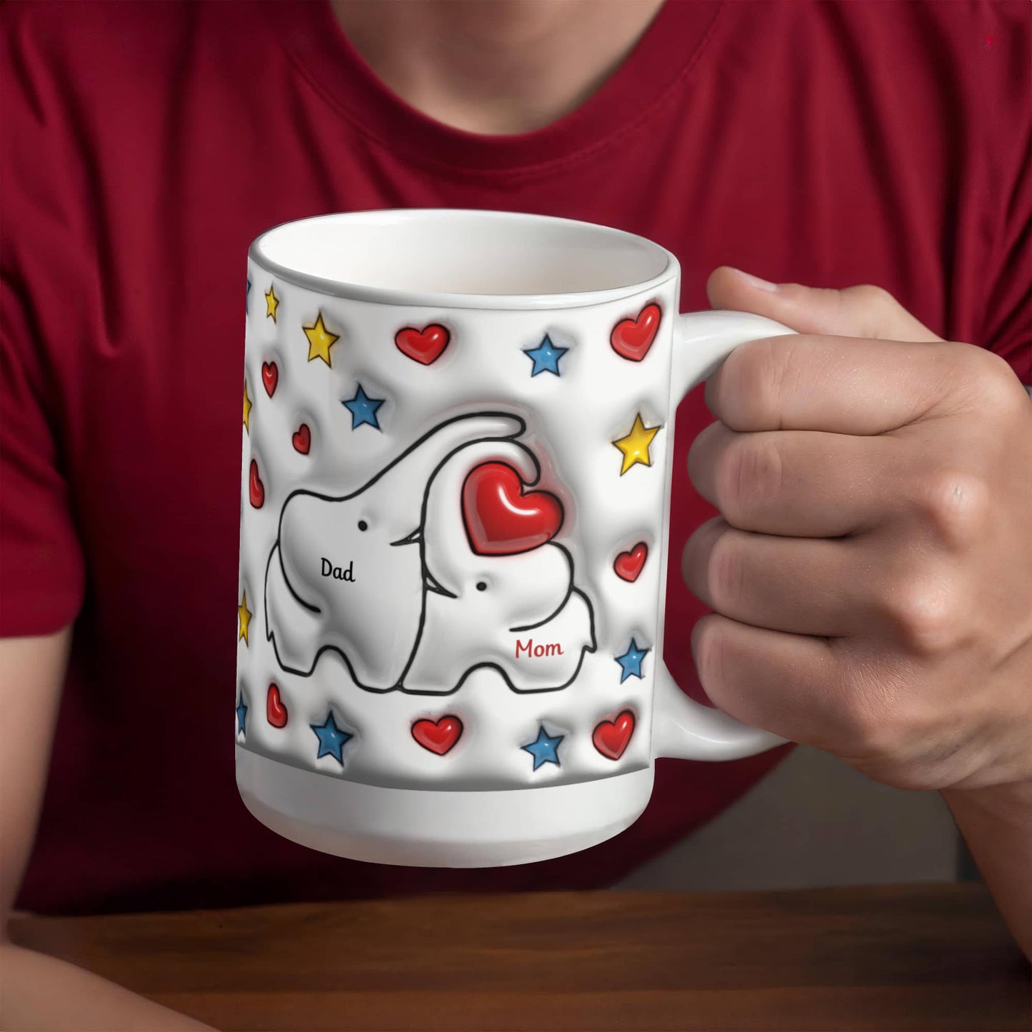 Cute Elephant Family Mug - Heart & Star Design, Gift for Mom & Dad, Personalized Gift, Cozy Home, Birthday, Love Fathers Day Gift 11 and 15 OZ