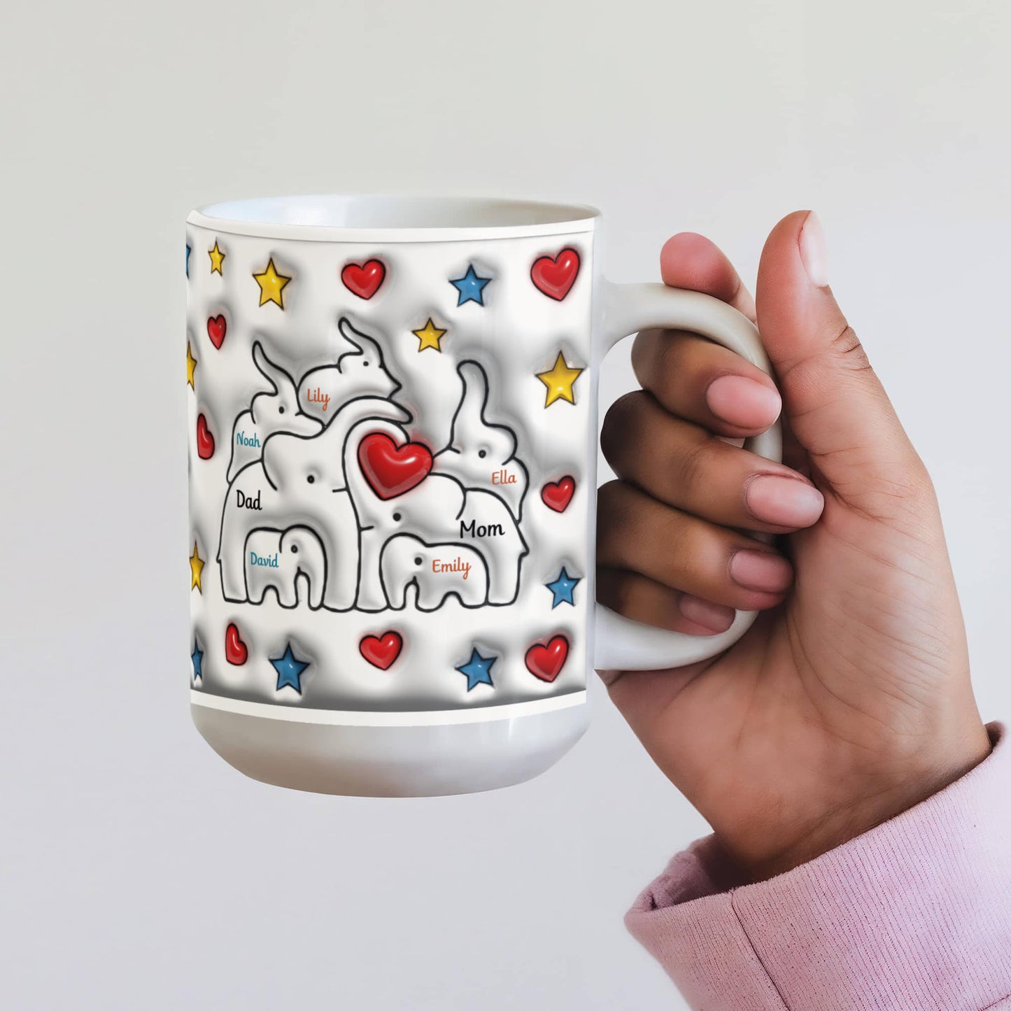 Cute Elephant Family Mug - Heart & Star Design, Gift for Mom & Dad, Personalized Gift, Cozy Home, Birthday, Love Fathers Day Gift