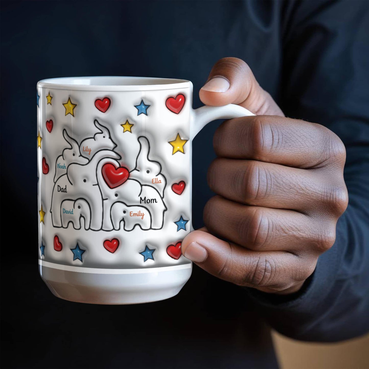 Cute Elephant Family Mug - Heart & Star Design, Gift for Mom & Dad, Personalized Gift, Cozy Home, Birthday, Love Fathers Day Gift