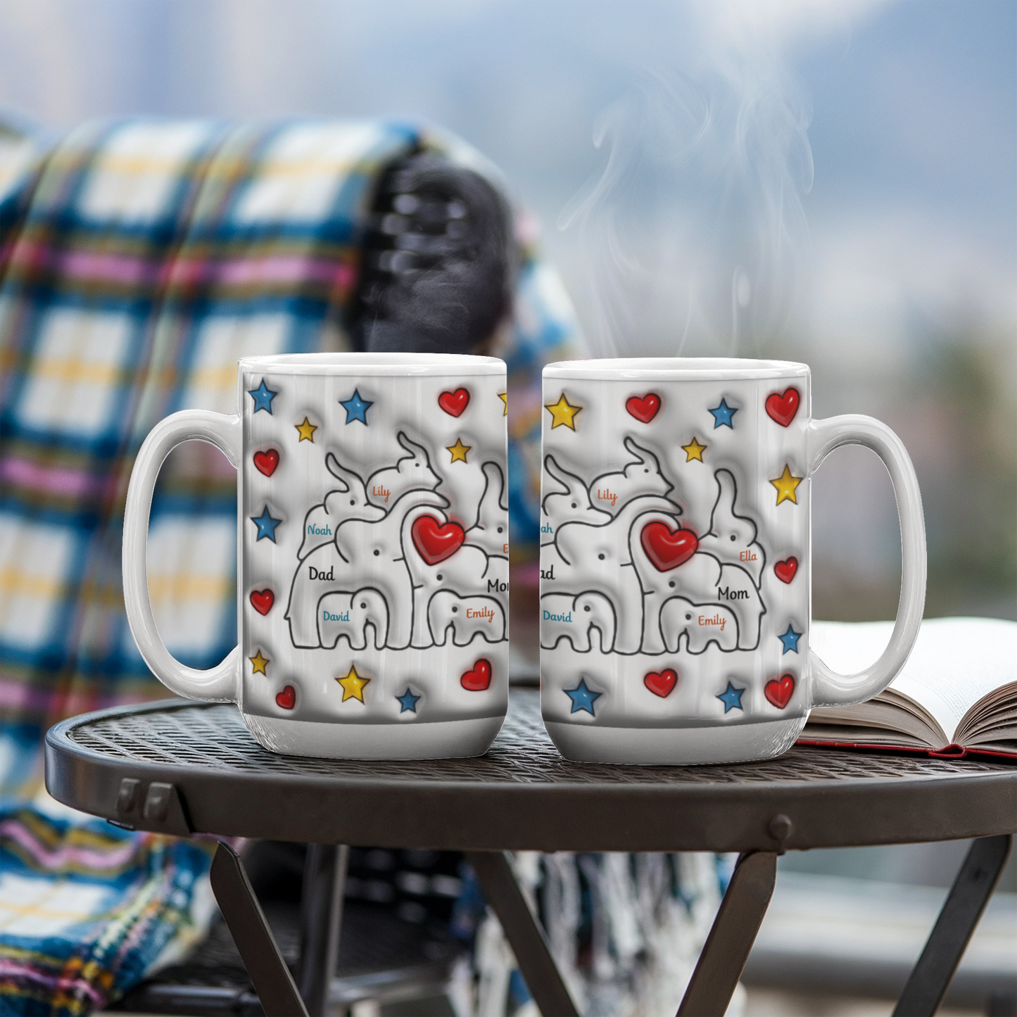 Cute Elephant Family Mug - Heart & Star Design, Gift for Mom & Dad, Personalized Gift, Cozy Home, Birthday, Love Fathers Day Gift