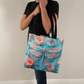 Turquoise Elegance: Dragonfly and Flowers Tote Bag