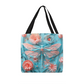 Turquoise Elegance: Dragonfly and Flowers Tote Bag