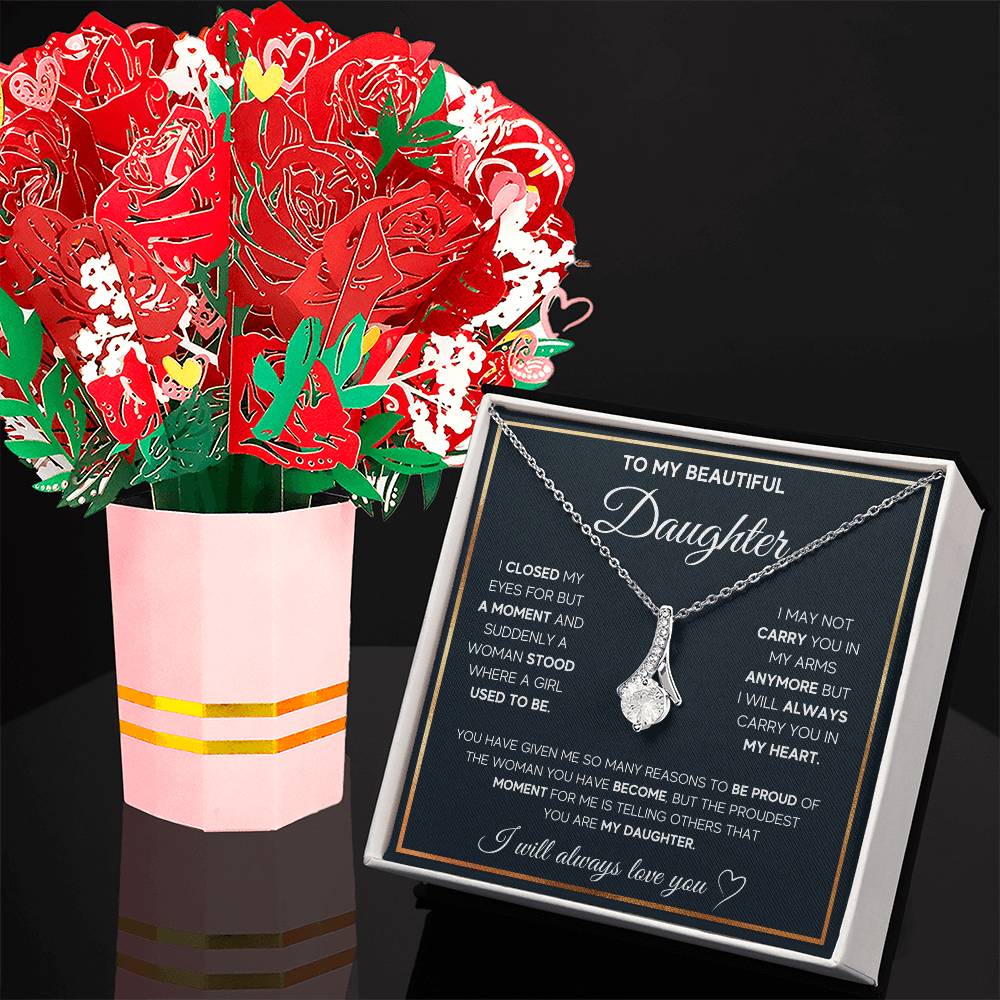 To My Daughter, I Will Always Carry You In My Heart Aluring Beauty Necklace and  Sweet Devotion Bouquet