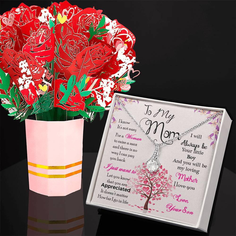 To My Mom, I Know Its Not Easy Aluring Beauty Necklace and  Sweet Devotion Bouquet