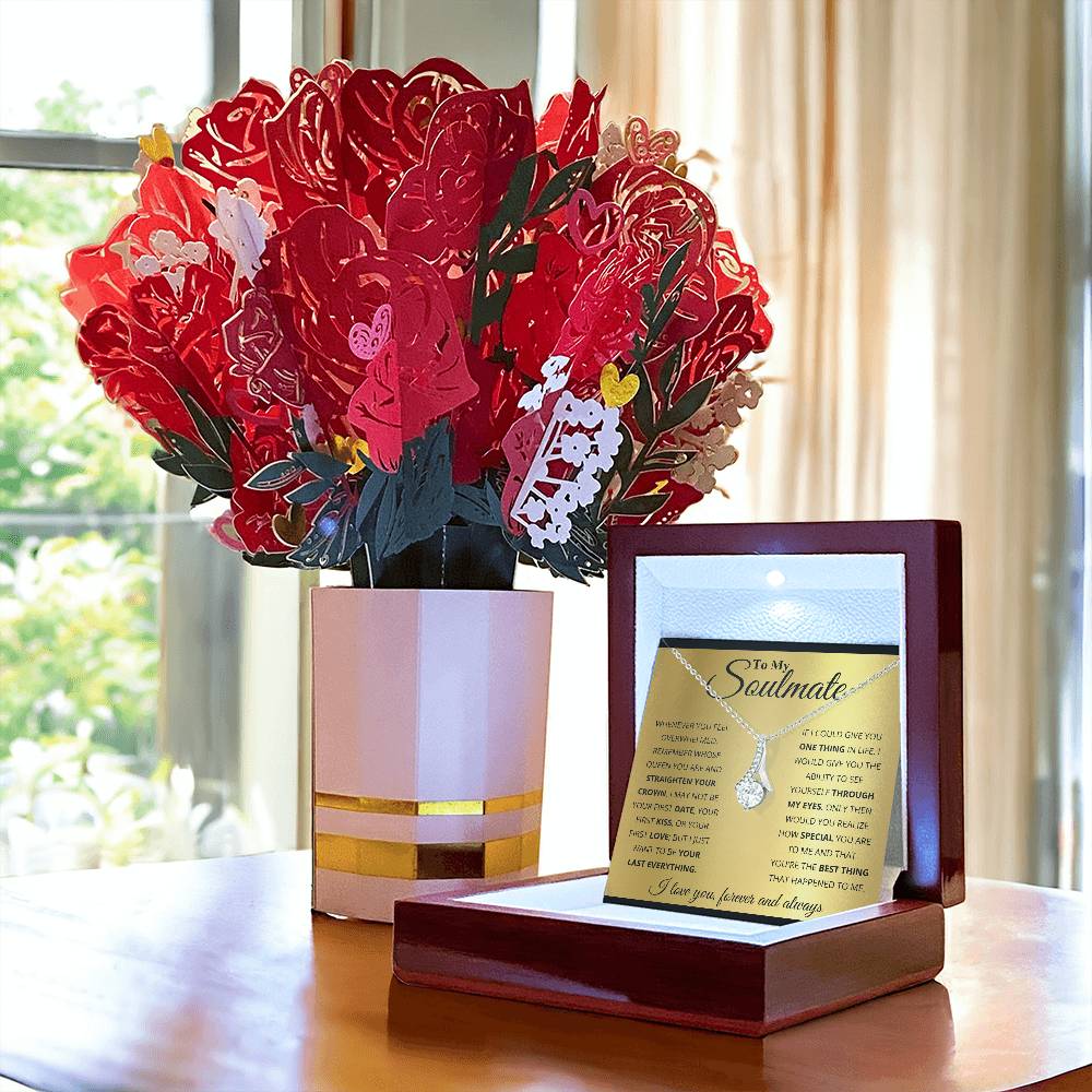 To My Soulmate, You_re The BEst Thing That Happened To Me Aluring Beauty Necklace and  Sweet Devotion Bouquet