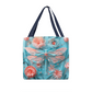 Turquoise Elegance: Dragonfly and Flowers Tote Bag