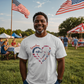 Patriotic Heart T-Shirt for Family Celebrations, Gift for Grandma, Mom, Love, Independence Day, Heartwarming Tee